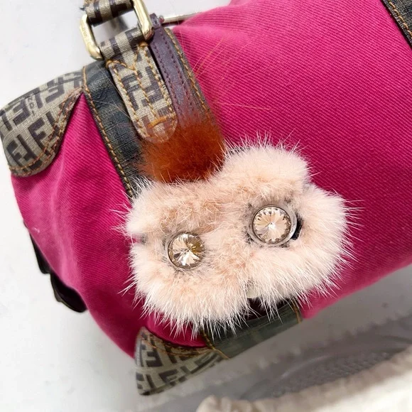 Authentic Fendi Crystal Eye Monster Mink & Rabbit Fur Compact Mirror Bag Charm - Picture 5 of 14